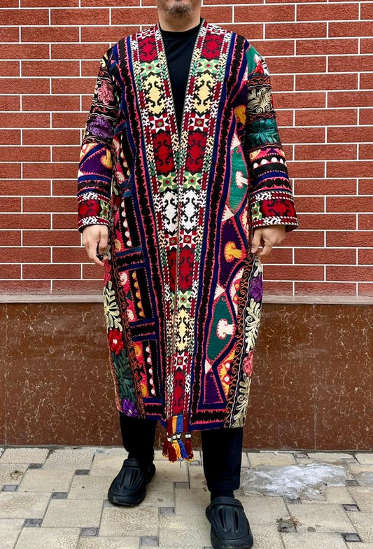Handmade Upcycled Uzbek Suzani Embroidery Chapan Coat/Robe/Kaftan/Kimono Vintage 3 Unit