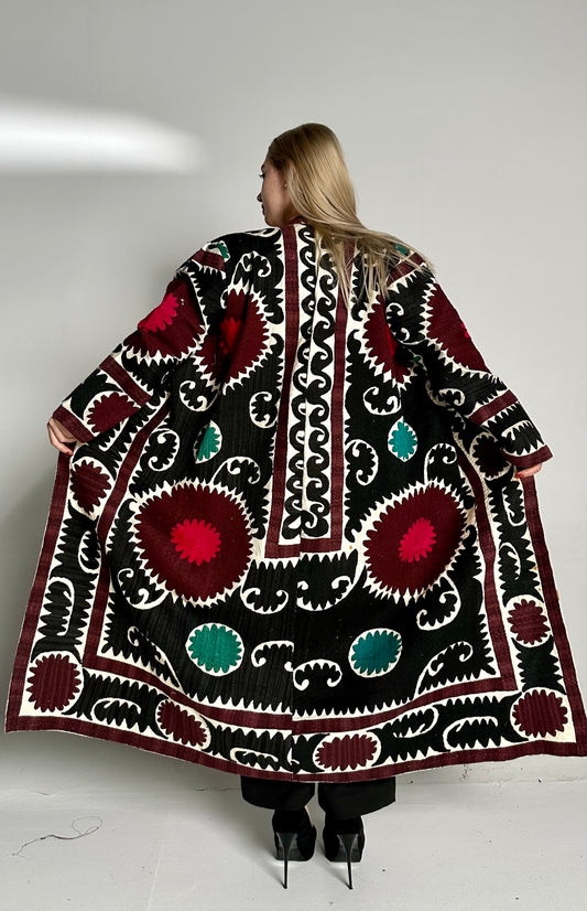 Vintage Handmade Uzbek Suzani embroidered Chapan Coat Jacket Upcycled Kaftan