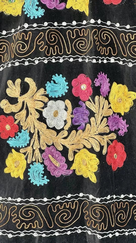 Vintage Handmade Uzbek Suzani Chapan: Upcycled Embroidered Kaftan