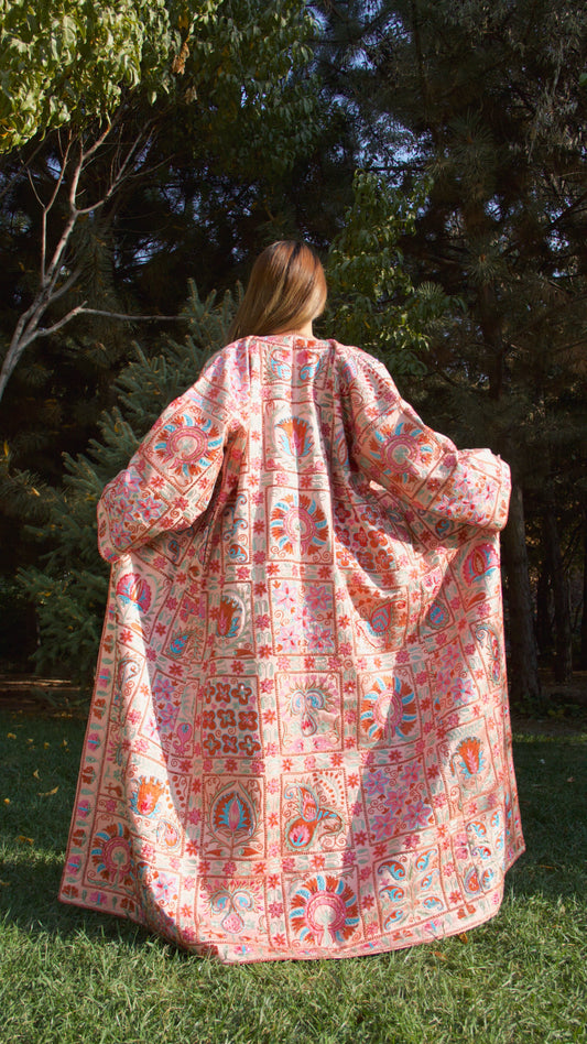 Handmade Uzbek suzani embroidery Chapan Coat Kaftan, Uzbek traditional Chopon silk cotton