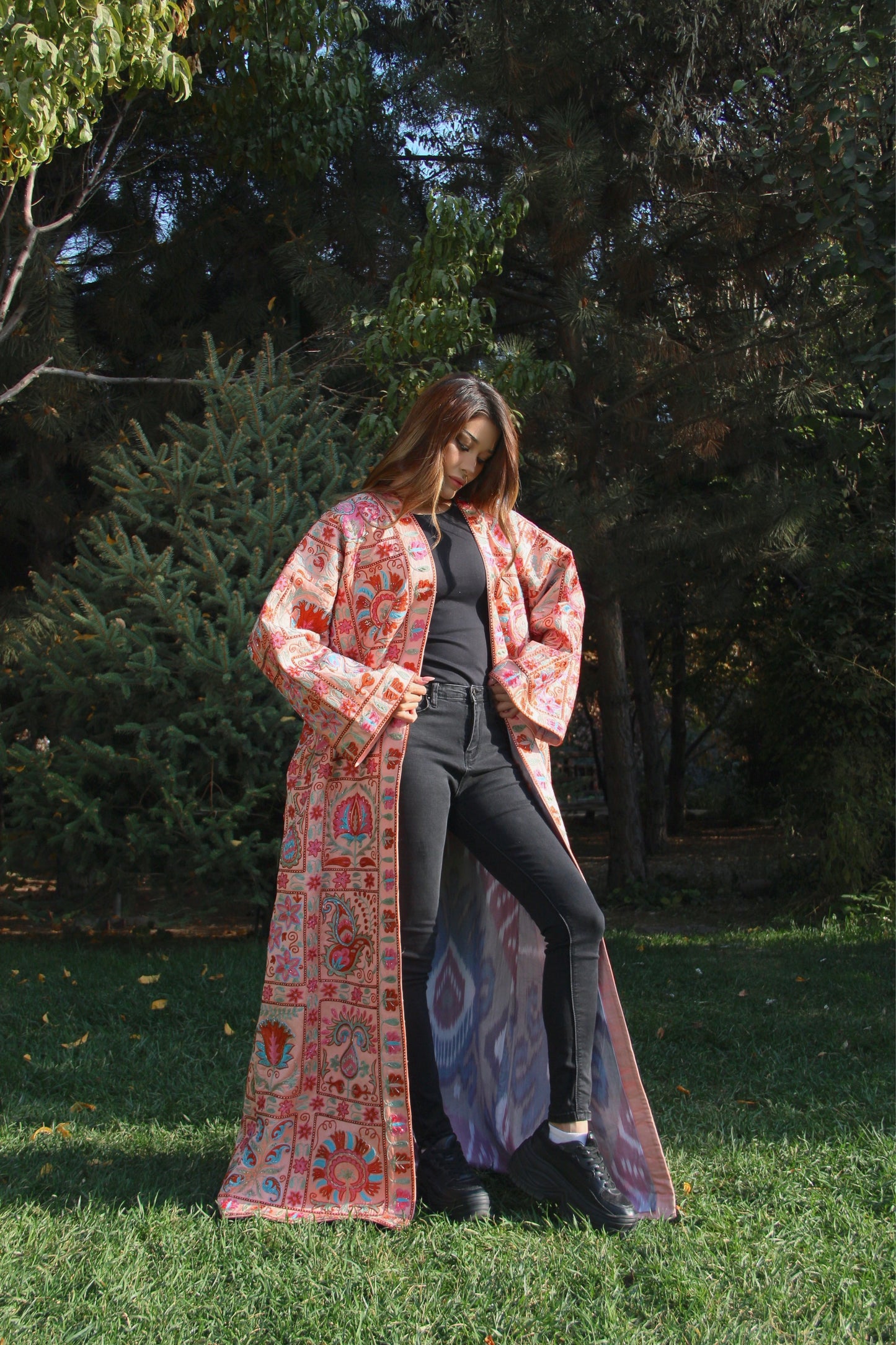 Handmade Uzbek suzani embroidery Chapan Coat Kaftan, Uzbek traditional Chopon silk cotton