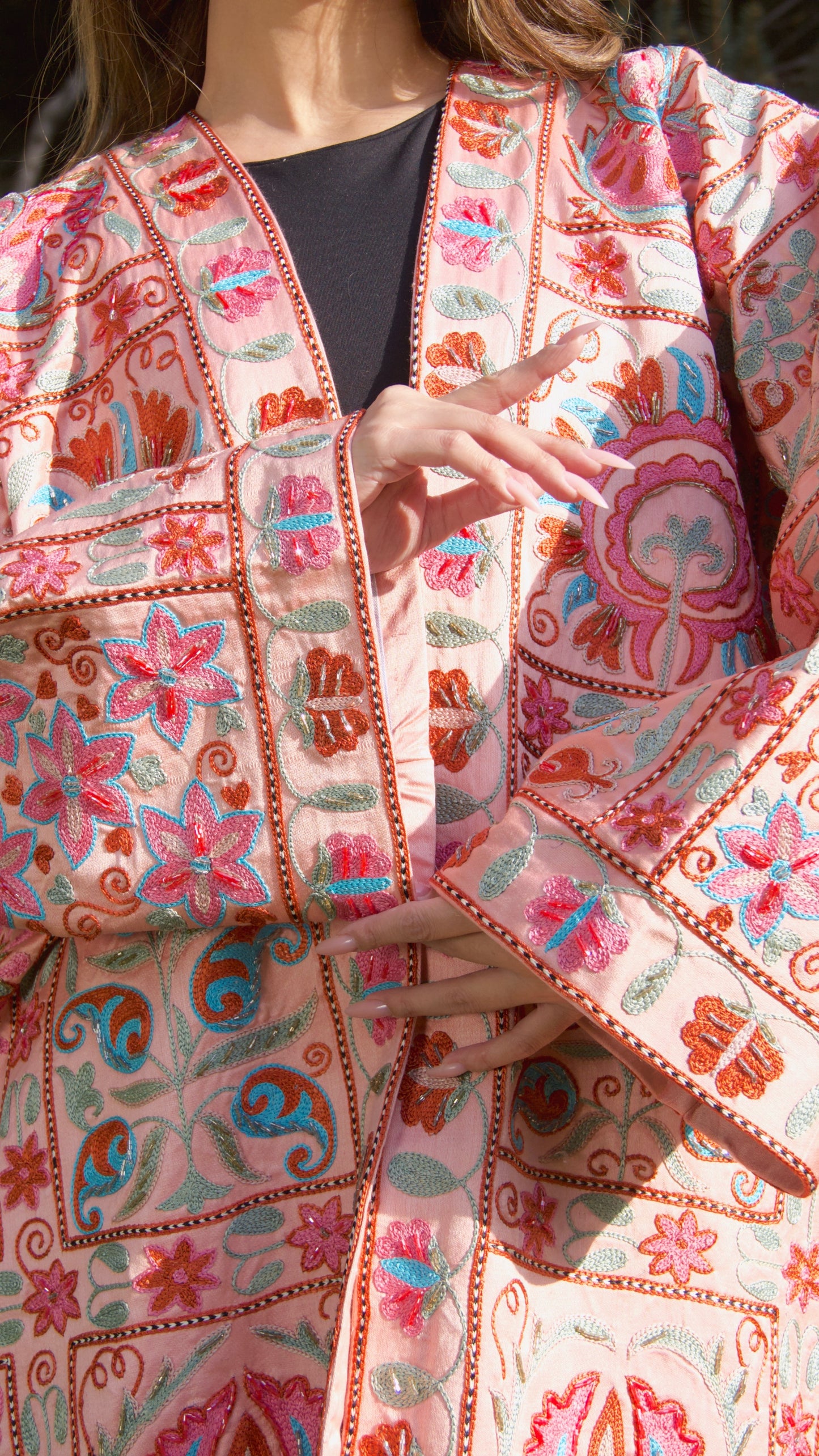 Handmade Uzbek suzani embroidery Chapan Coat Kaftan, Uzbek traditional Chopon silk cotton