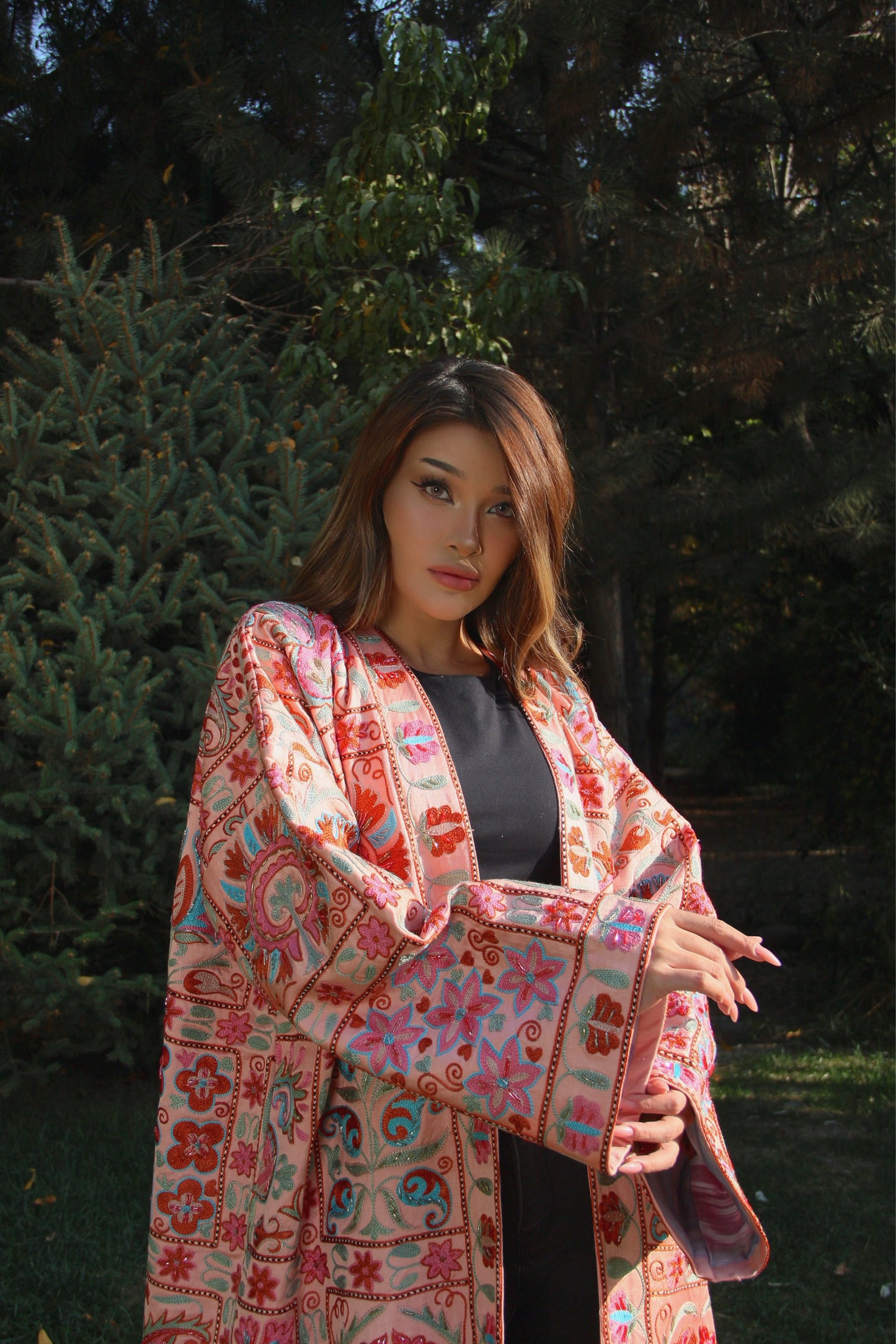 Handmade Uzbek suzani embroidery Chapan Coat Kaftan, Uzbek traditional Chopon silk cotton