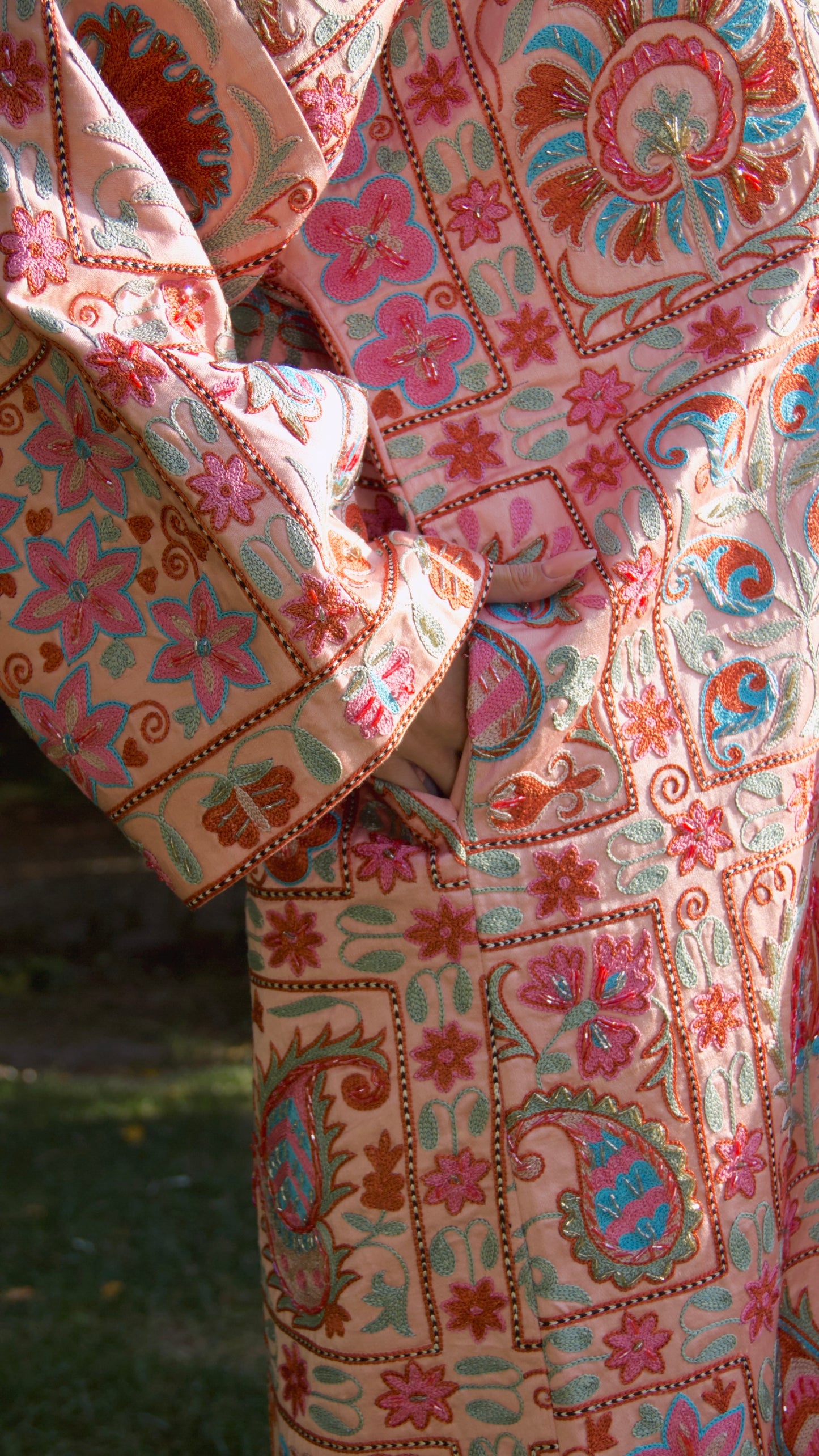 Handmade Uzbek suzani embroidery Chapan Coat Kaftan, Uzbek traditional Chopon silk cotton