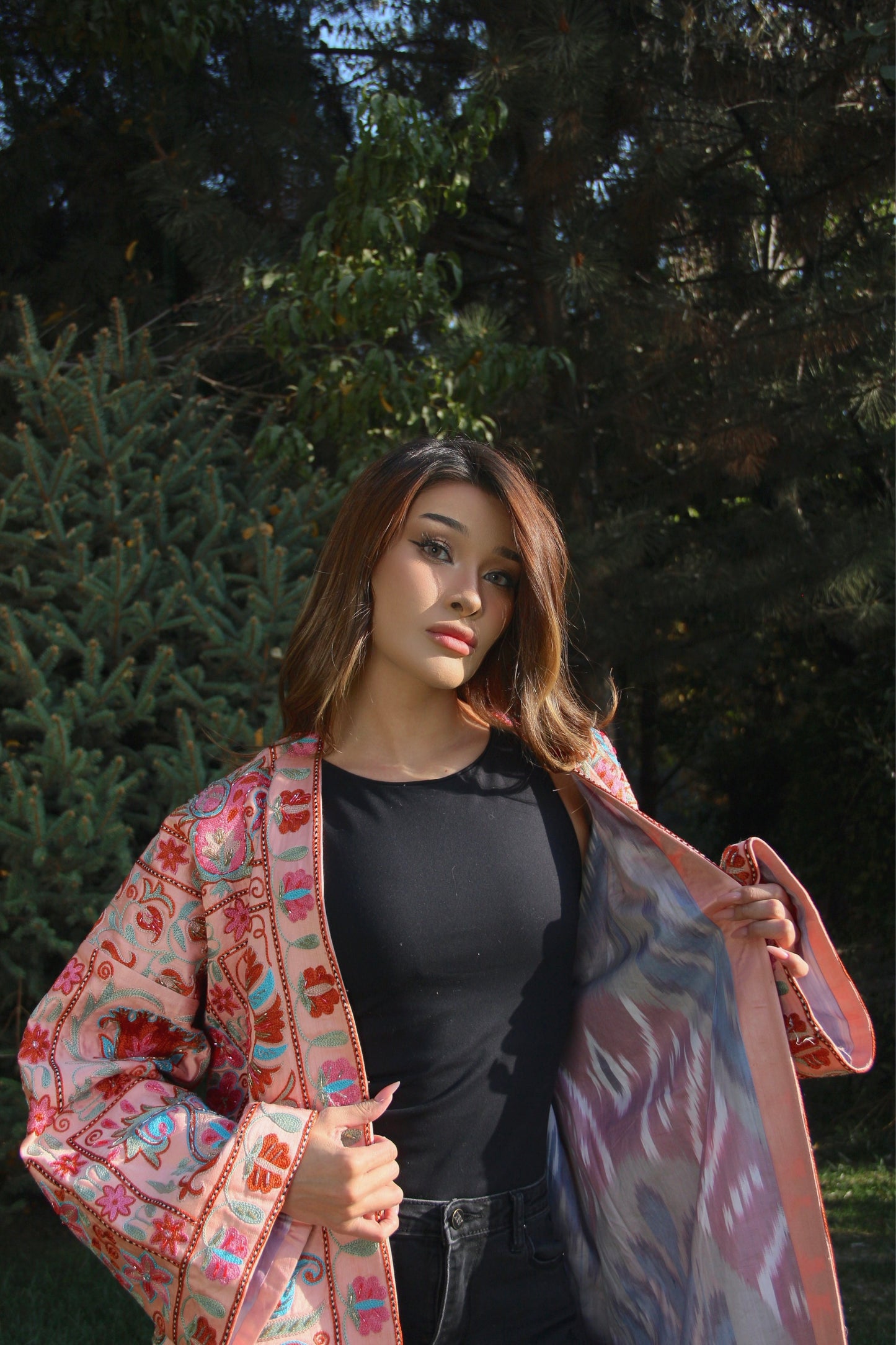 Handmade Uzbek suzani embroidery Chapan Coat Kaftan, Uzbek traditional Chopon silk cotton