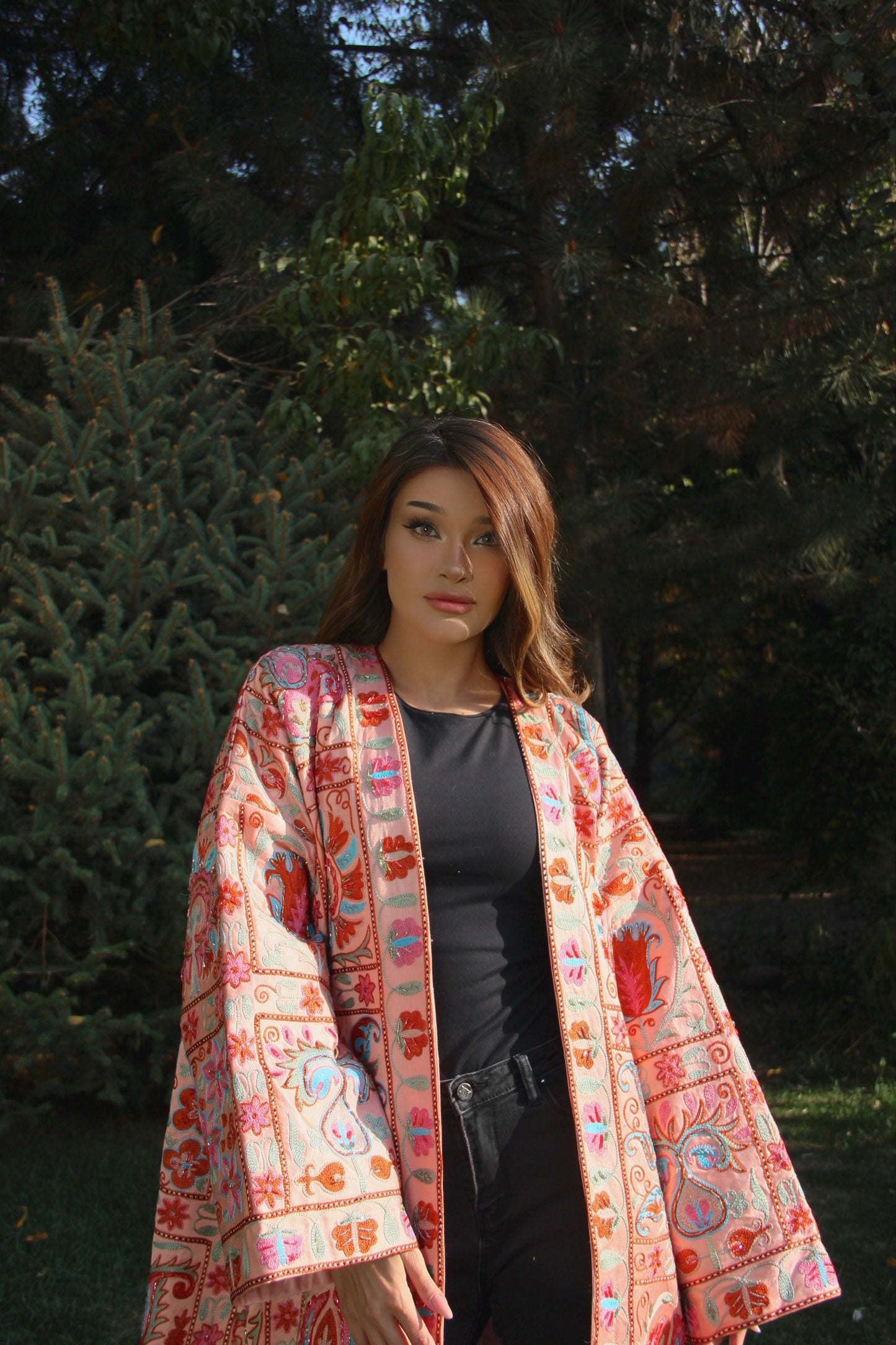 Handmade Uzbek suzani embroidery Chapan Coat Kaftan, Uzbek traditional Chopon silk cotton