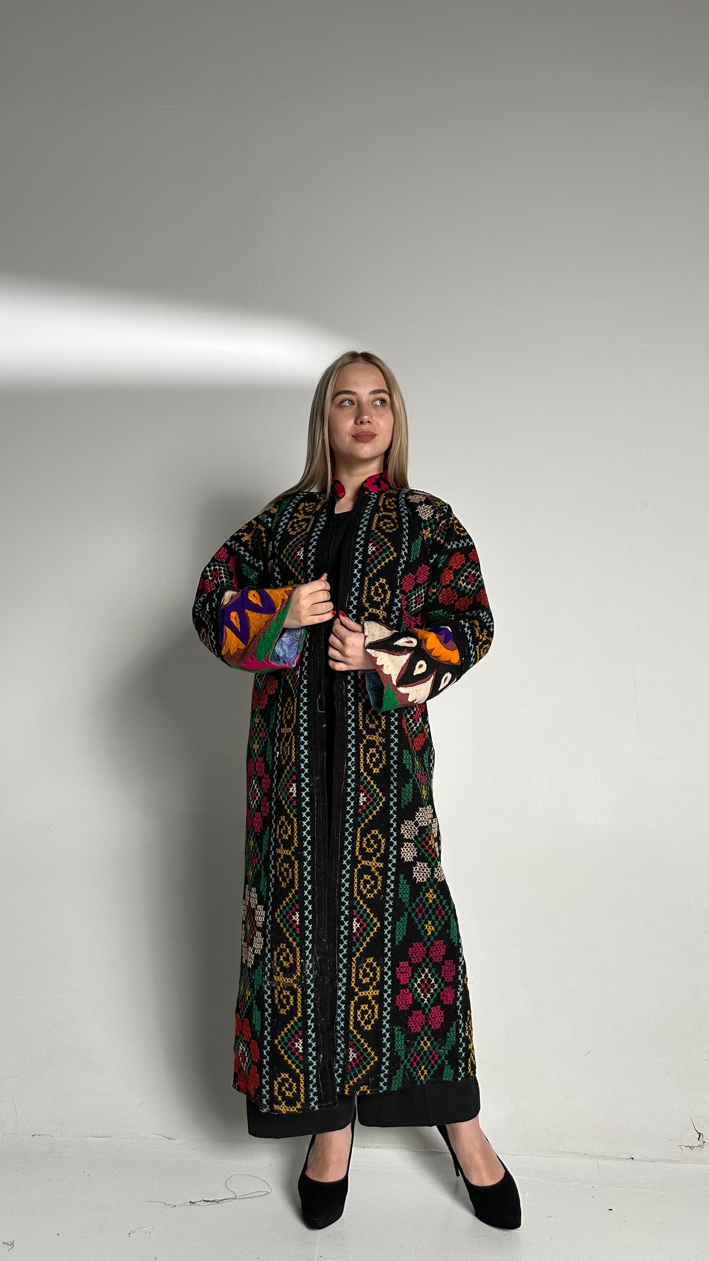 Vintage Handmade Uzbek Suzani embroidered Chapan Coat Jacket Upcycled Kaftan