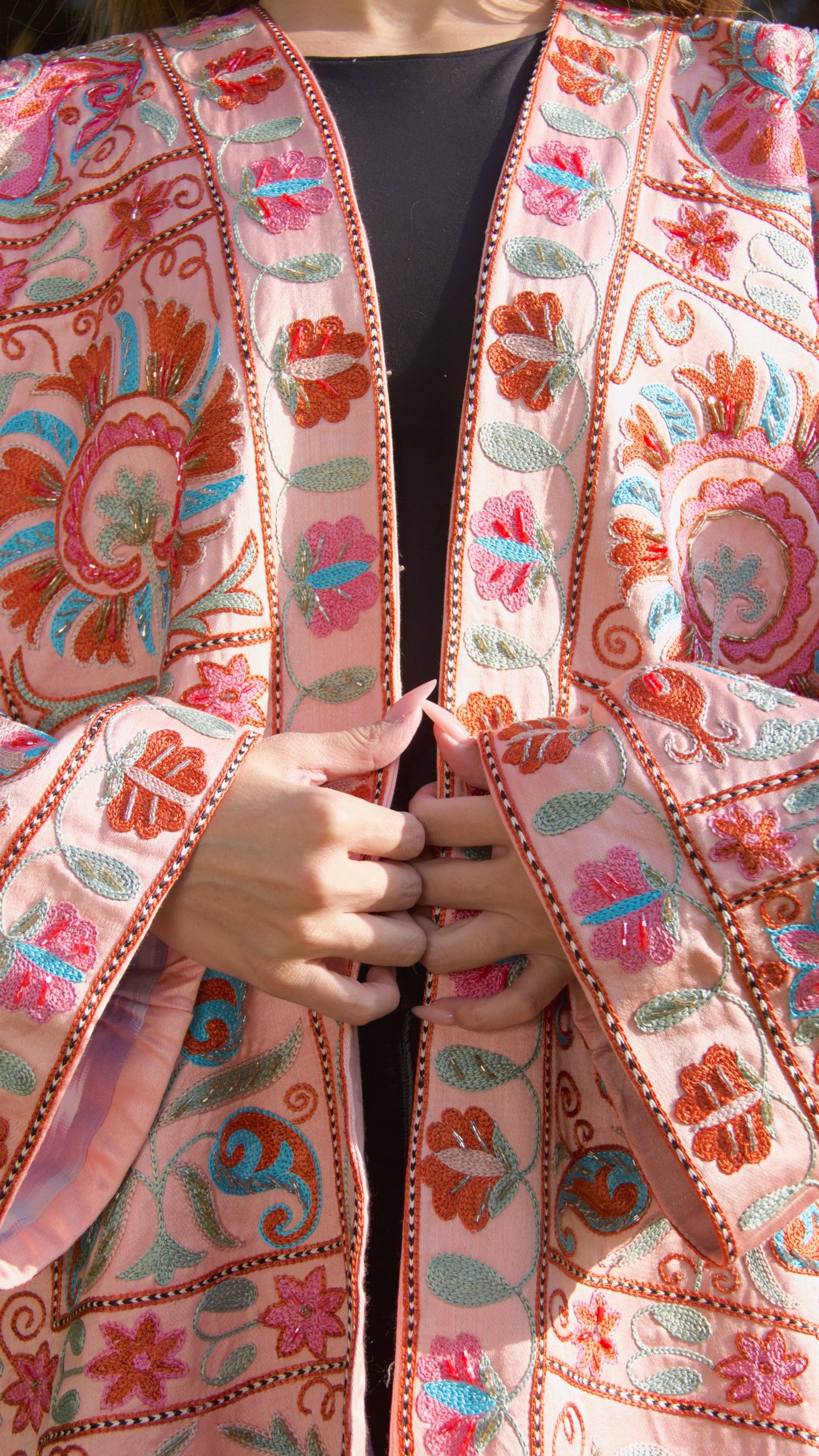 Handmade Uzbek suzani embroidery Chapan Coat Kaftan, Uzbek traditional Chopon silk cotton