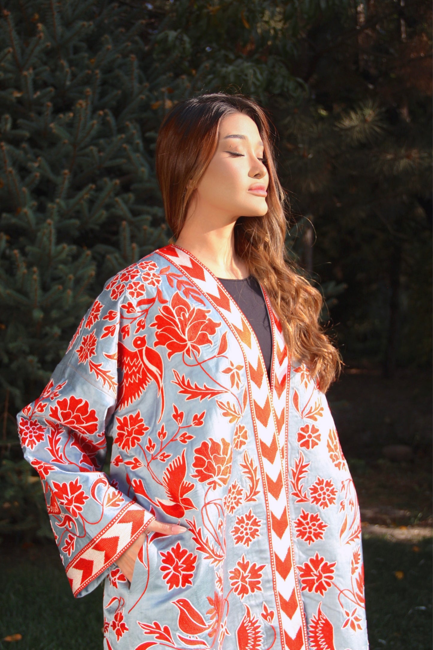 Handmade Uzbek suzani embroidery Chapan Coat Kaftan, Uzbek traditional Chopon silk cotton