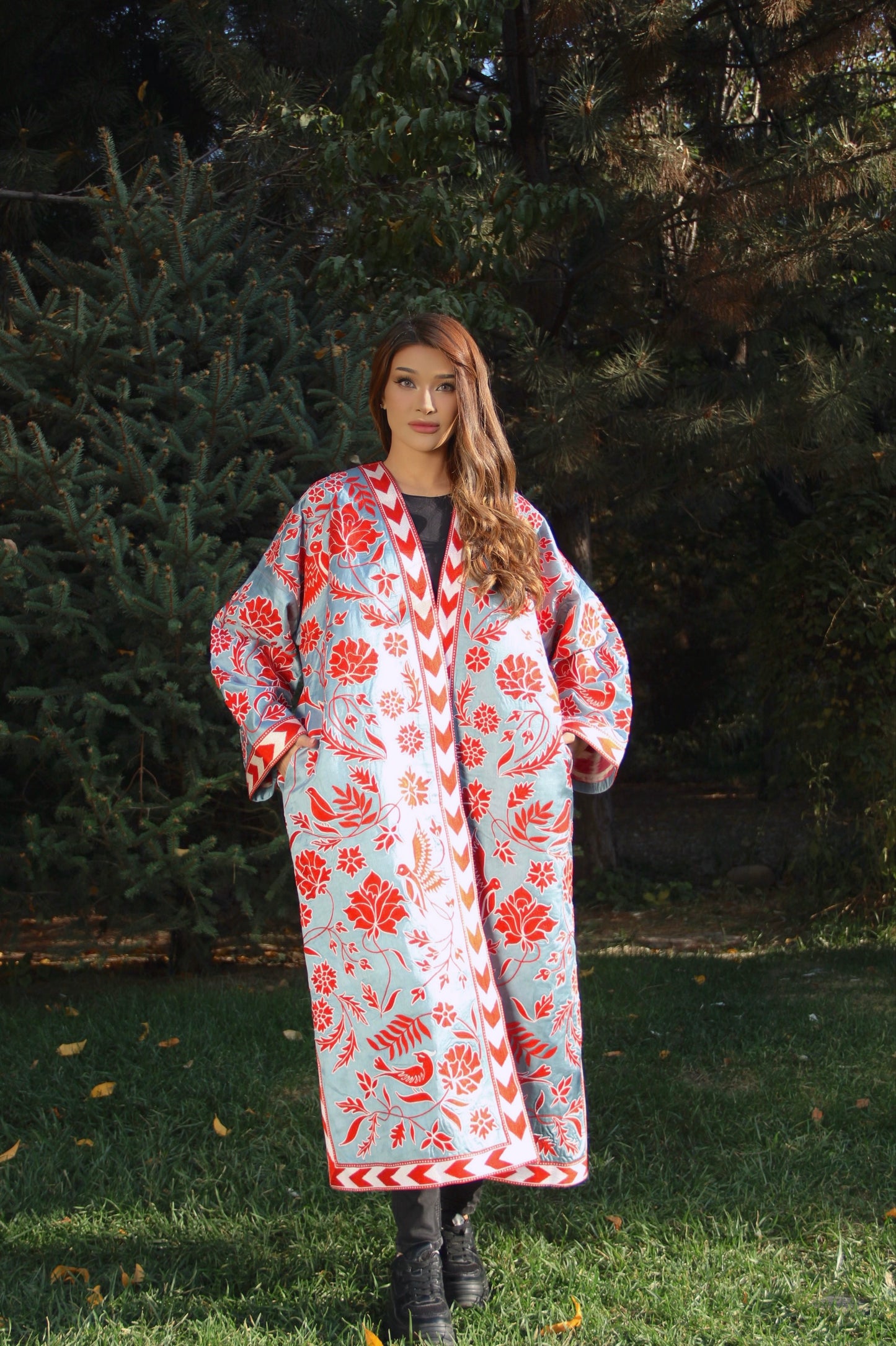 Handmade Uzbek suzani embroidery Chapan Coat Kaftan, Uzbek traditional Chopon silk cotton