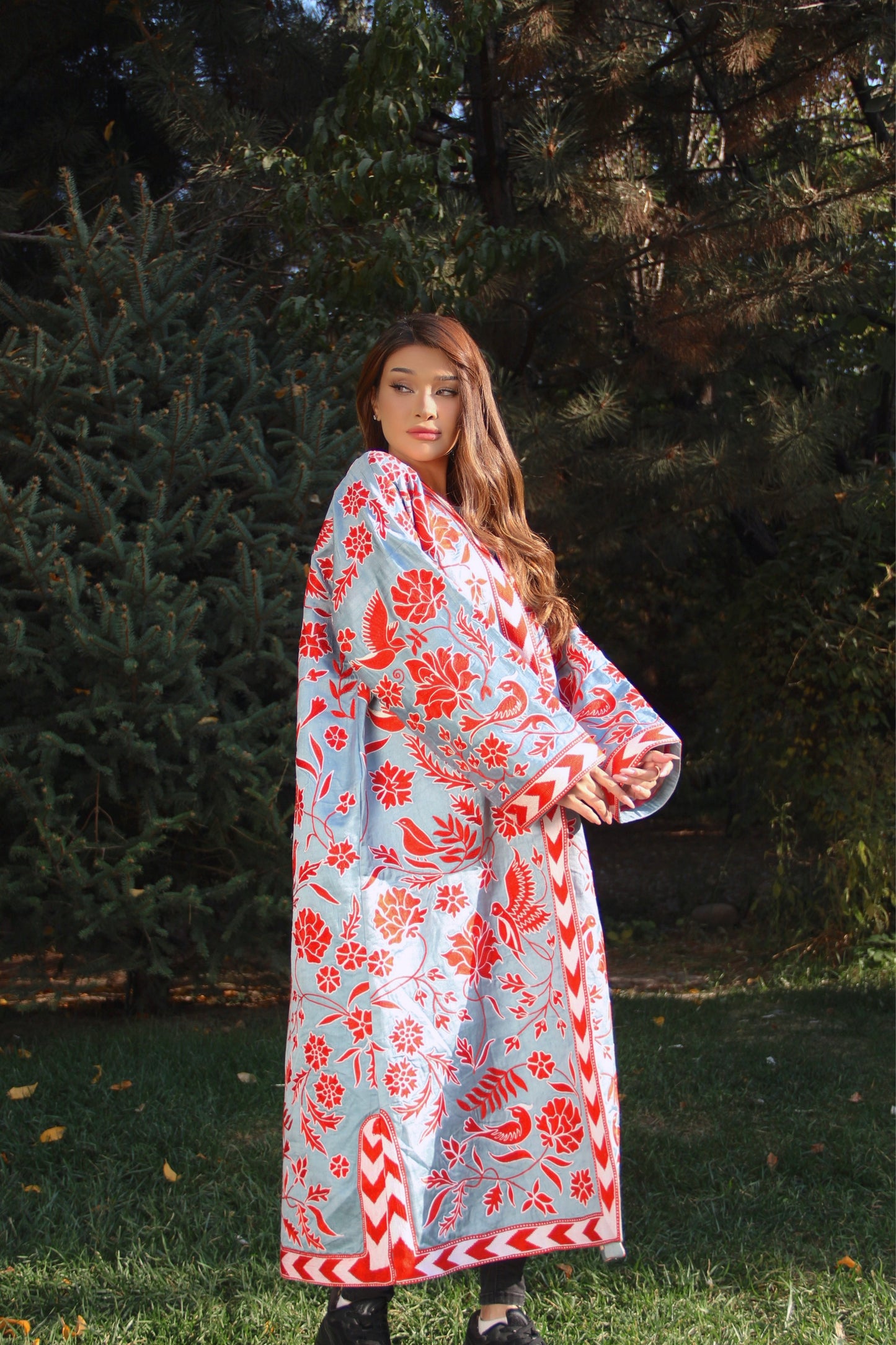 Handmade Uzbek suzani embroidery Chapan Coat Kaftan, Uzbek traditional Chopon silk cotton