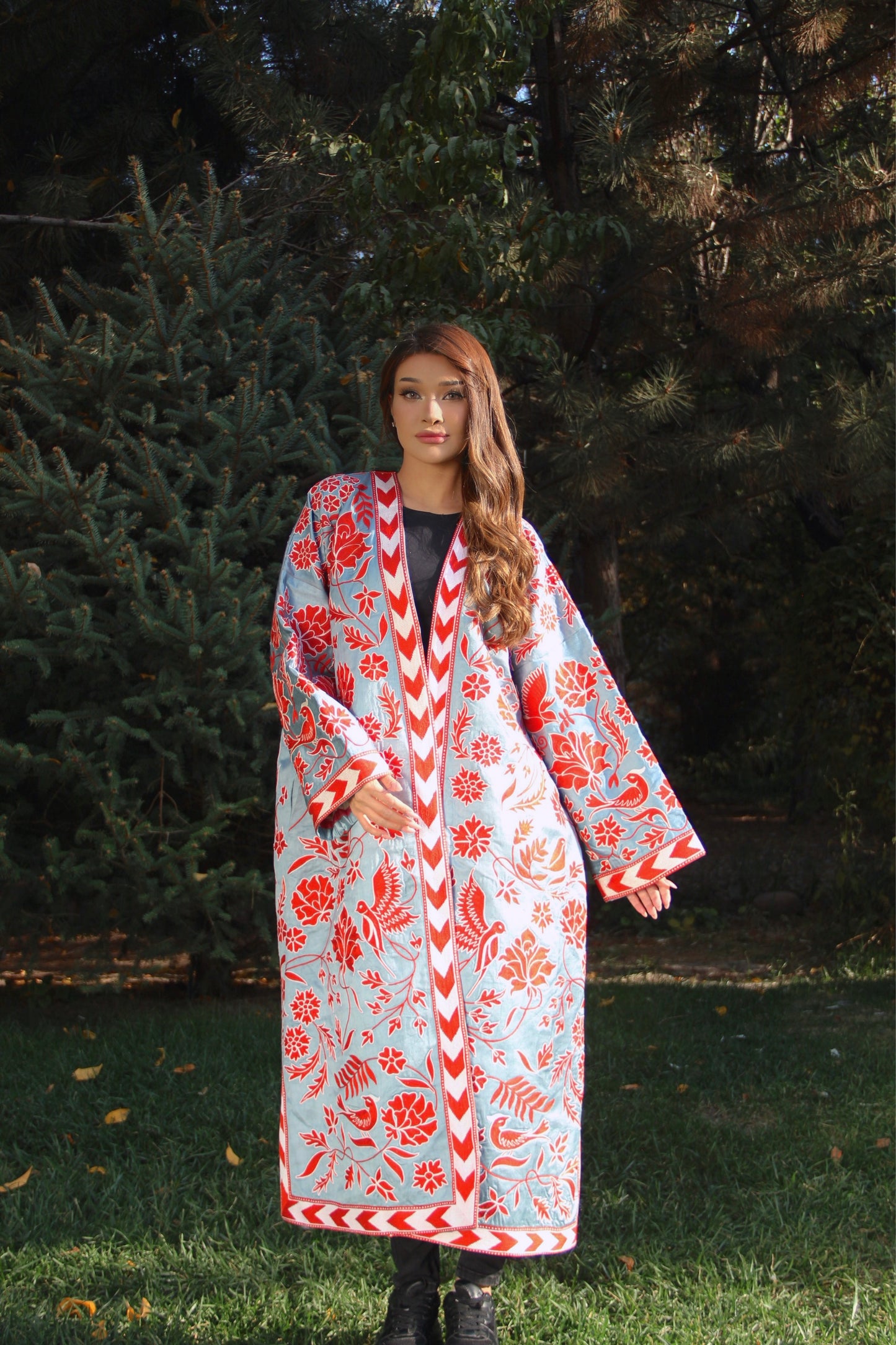 Handmade Uzbek suzani embroidery Chapan Coat Kaftan, Uzbek traditional Chopon silk cotton