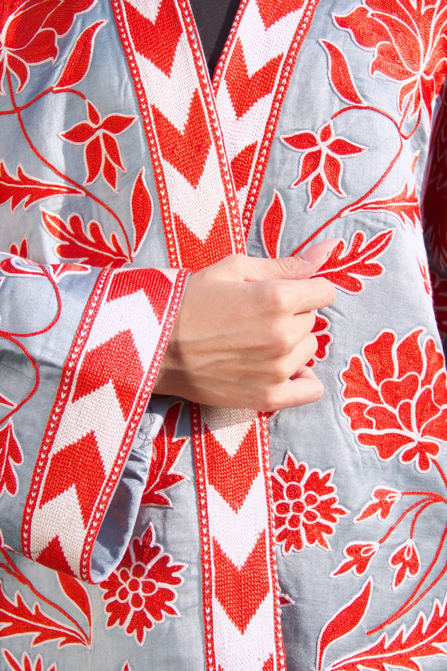 Handmade Uzbek suzani embroidery Chapan Coat Kaftan, Uzbek traditional Chopon silk cotton