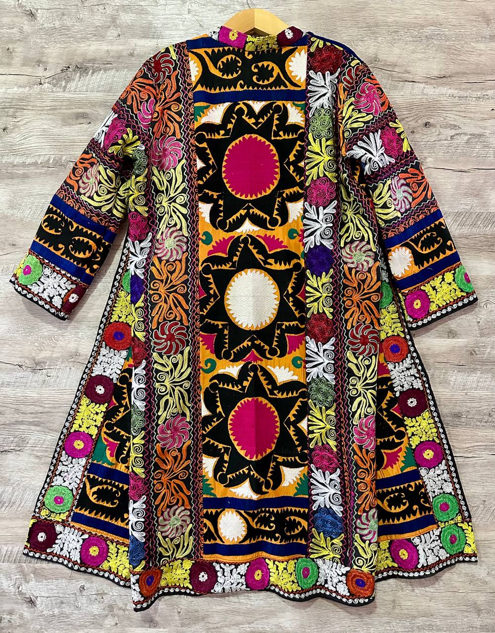 Vintage Handmade Uzbek Suzani Chapan: Upcycled Embroidered Kaftan