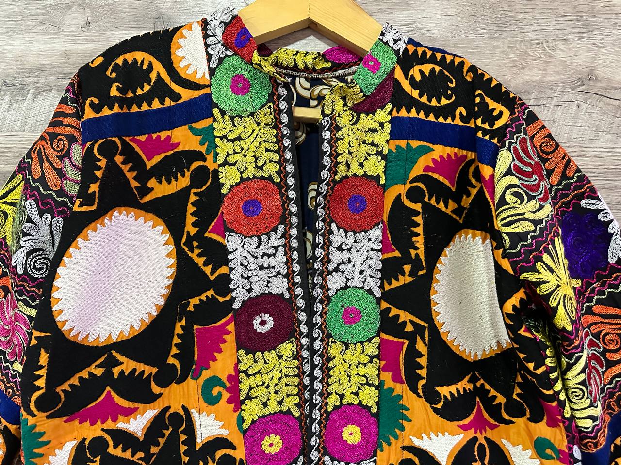 Vintage Handmade Uzbek Suzani Chapan: Upcycled Embroidered Kaftan